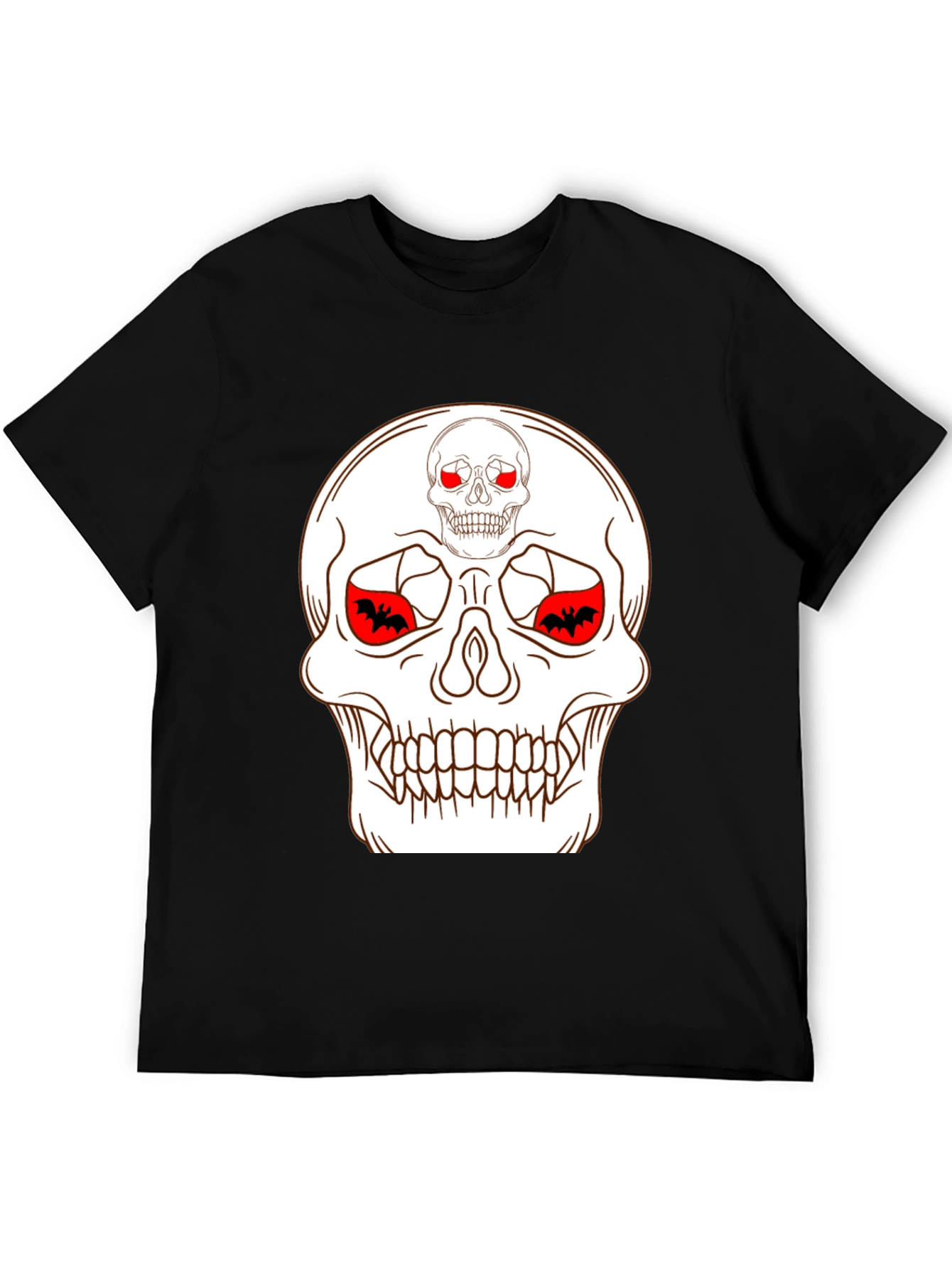 Skull & Bats Graphic Tee - Black Halloween Shirt
