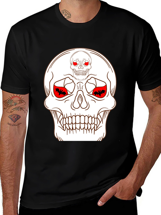 Skull & Bats Graphic Tee - Black Halloween Shirt