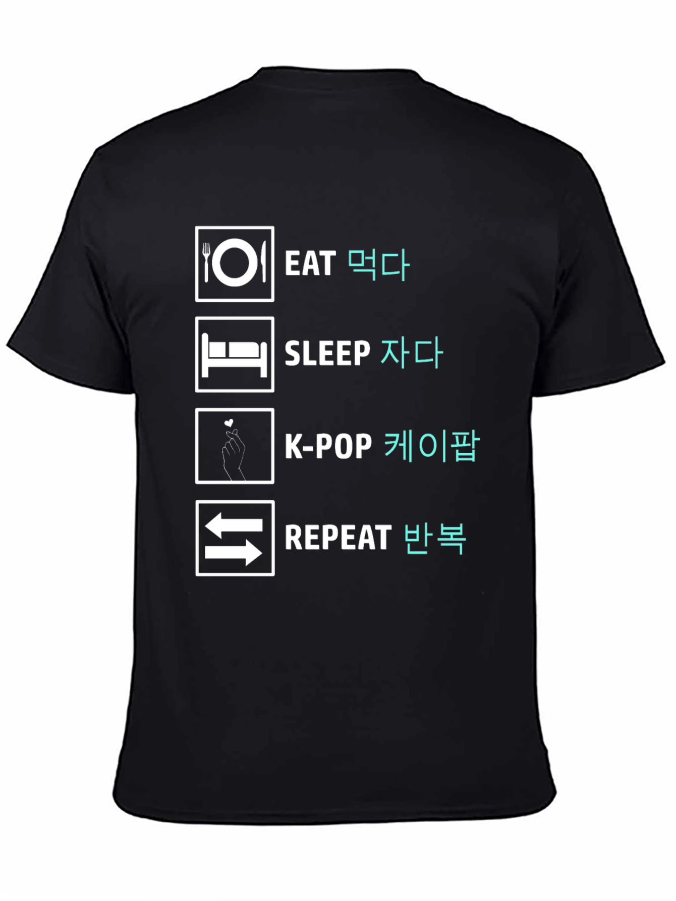 Eat Sleep K-Pop Repeat Black Graphic Tee