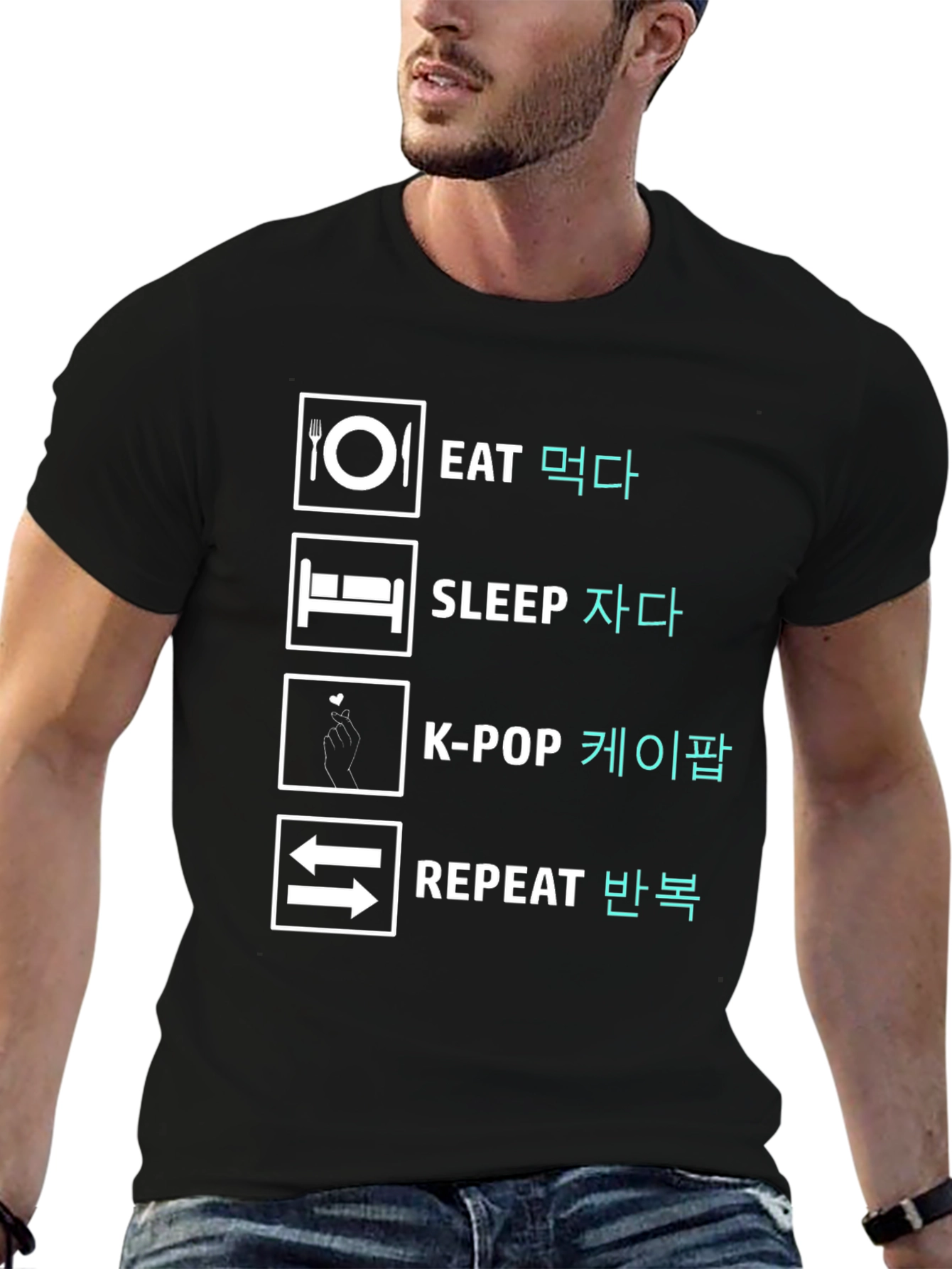 Eat Sleep K-Pop Repeat Black Graphic Tee