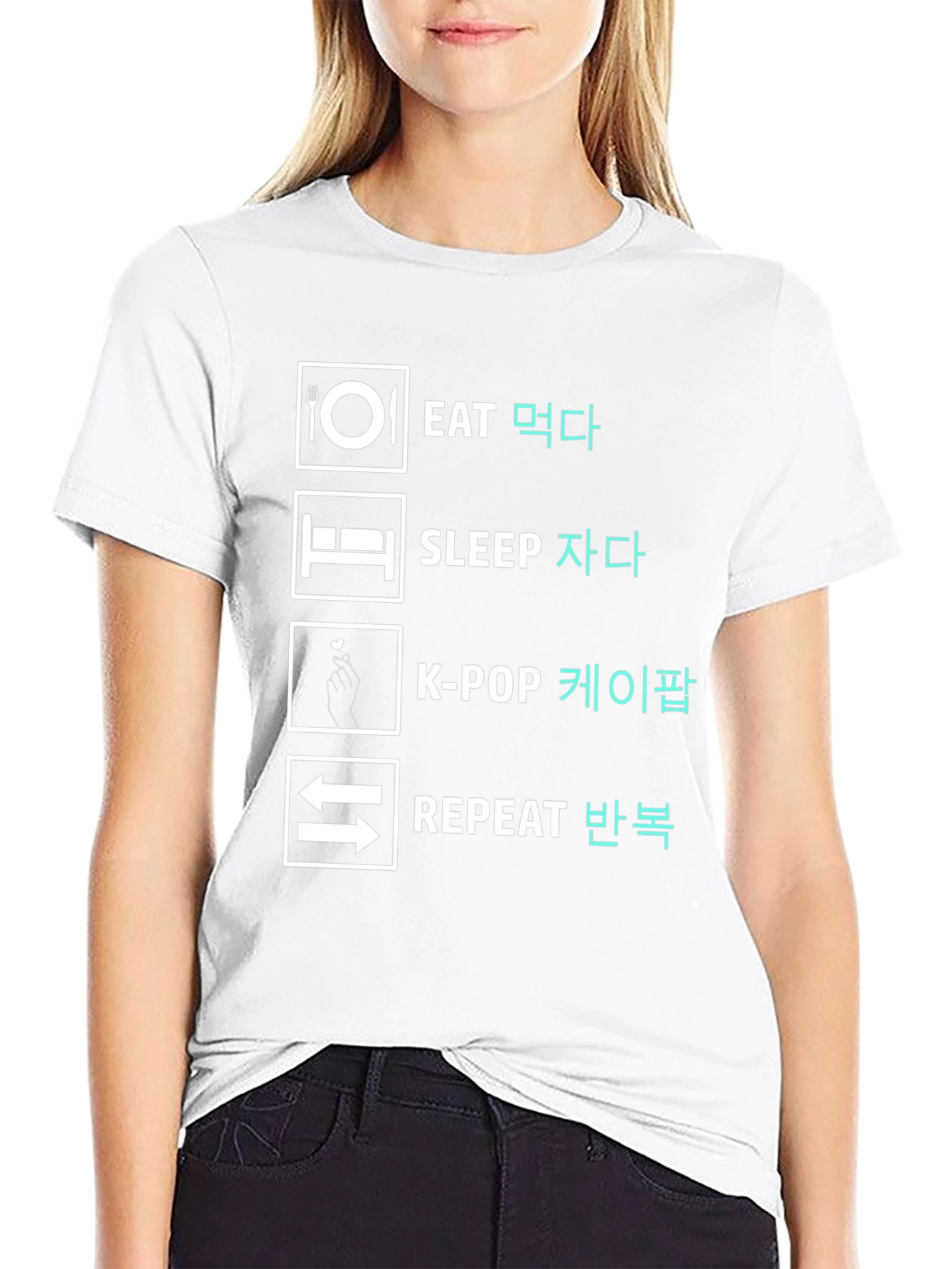 Eat Sleep K-Pop Repeat Black Graphic Tee