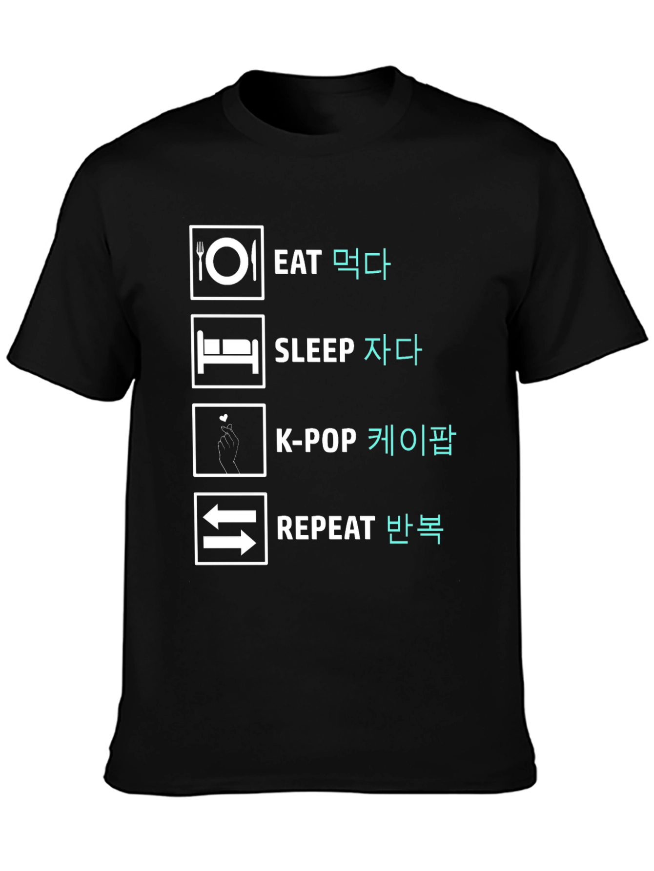 Eat Sleep K-Pop Repeat Black Graphic Tee