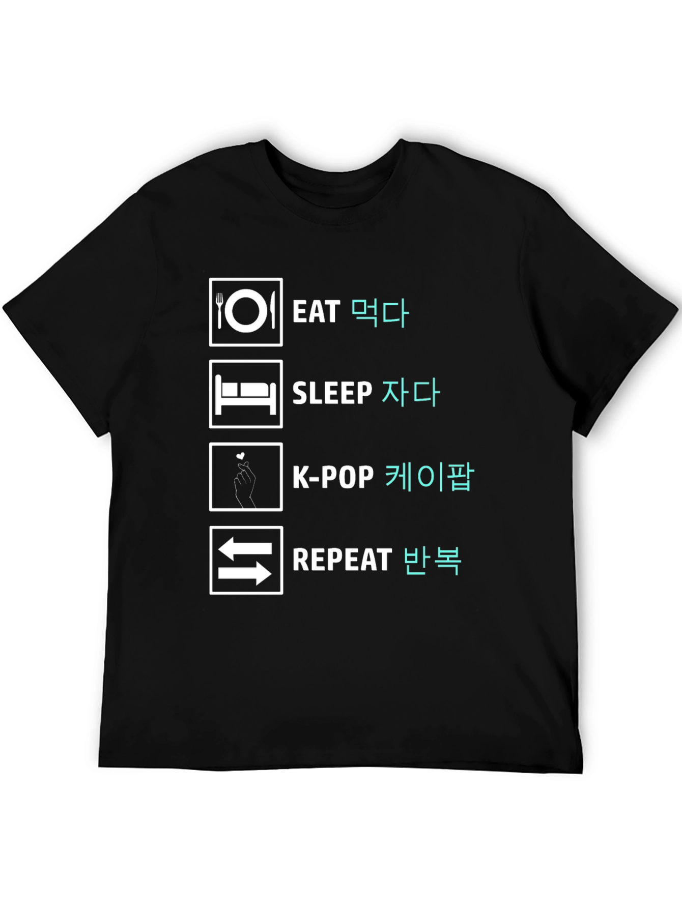 Eat Sleep K-Pop Repeat Black Graphic Tee