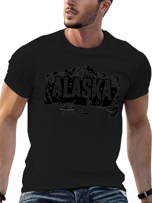 Alaska Mountain Graphic Print Black T-Shirt
