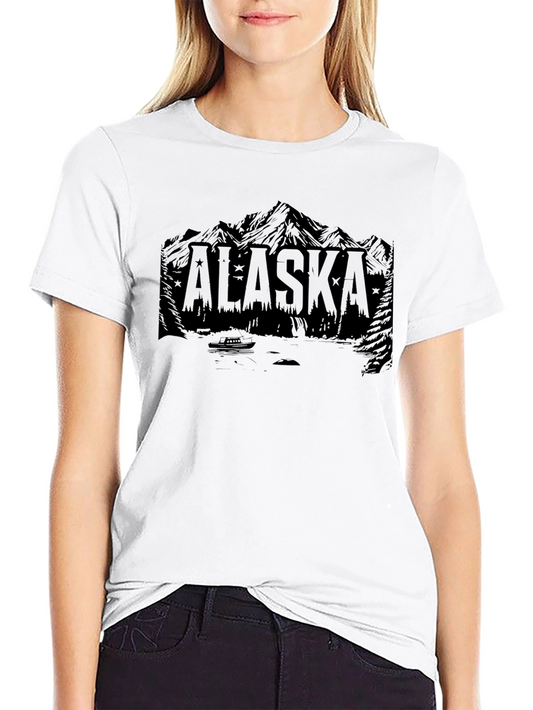 Alaska Mountain Graphic Print Black T-Shirt