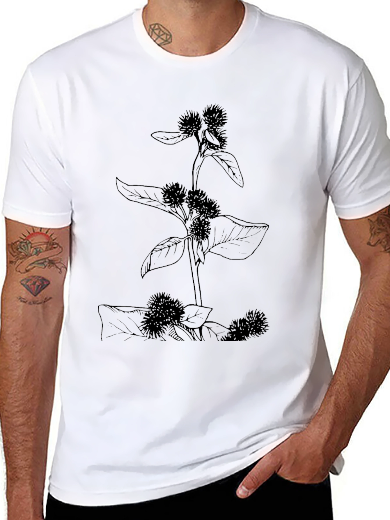 Botanical Print Black T-Shirt