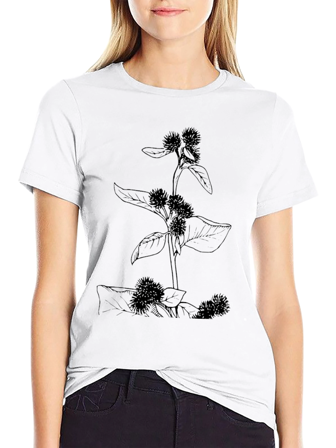 Botanical Print Black T-Shirt
