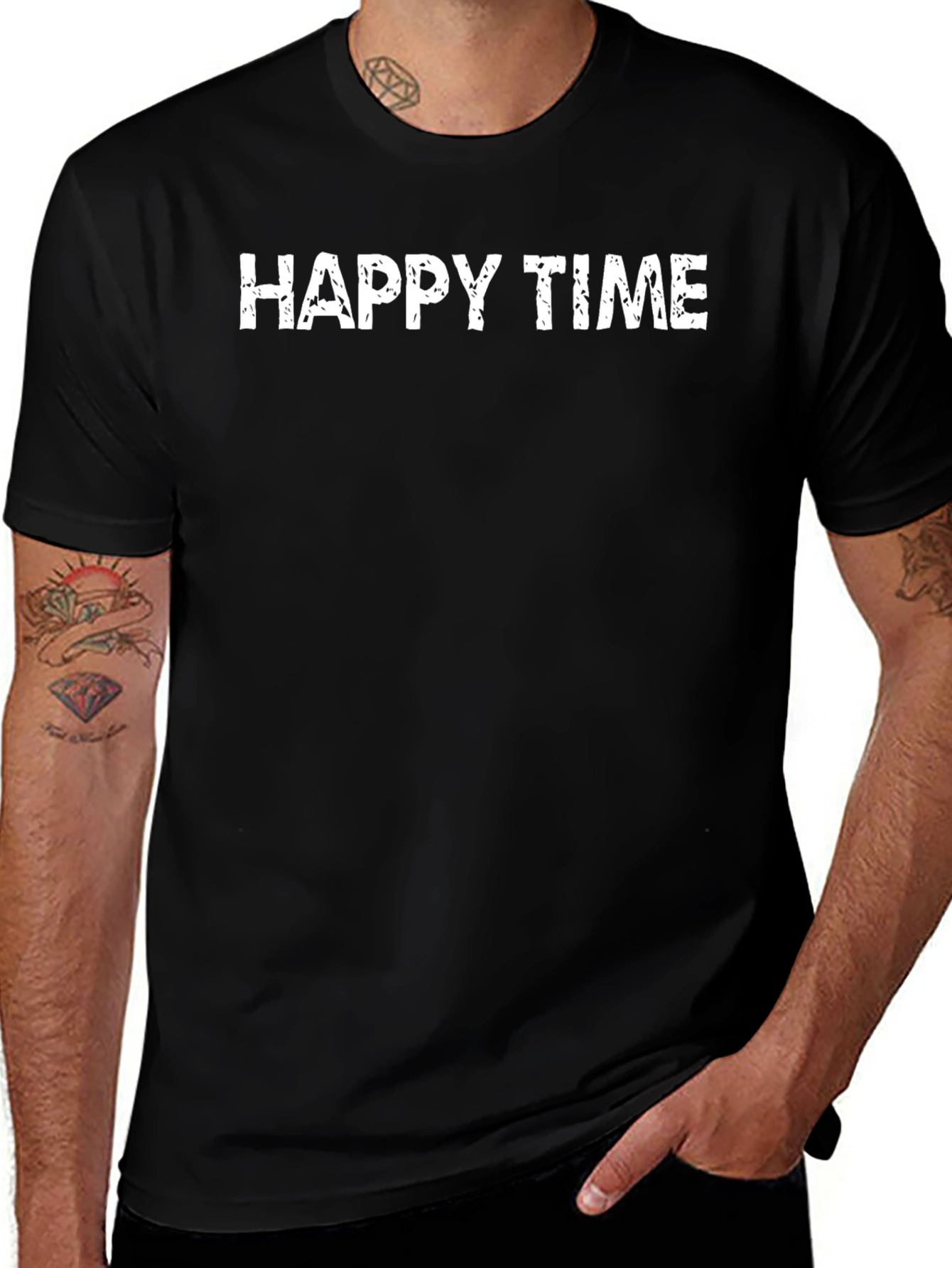 Happy Time Black Graphic Tee Casual Short Sleeve