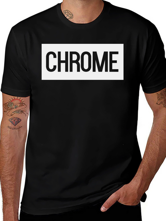 Chrome Text Graphic Tee - Stylish Black Cotton Blend