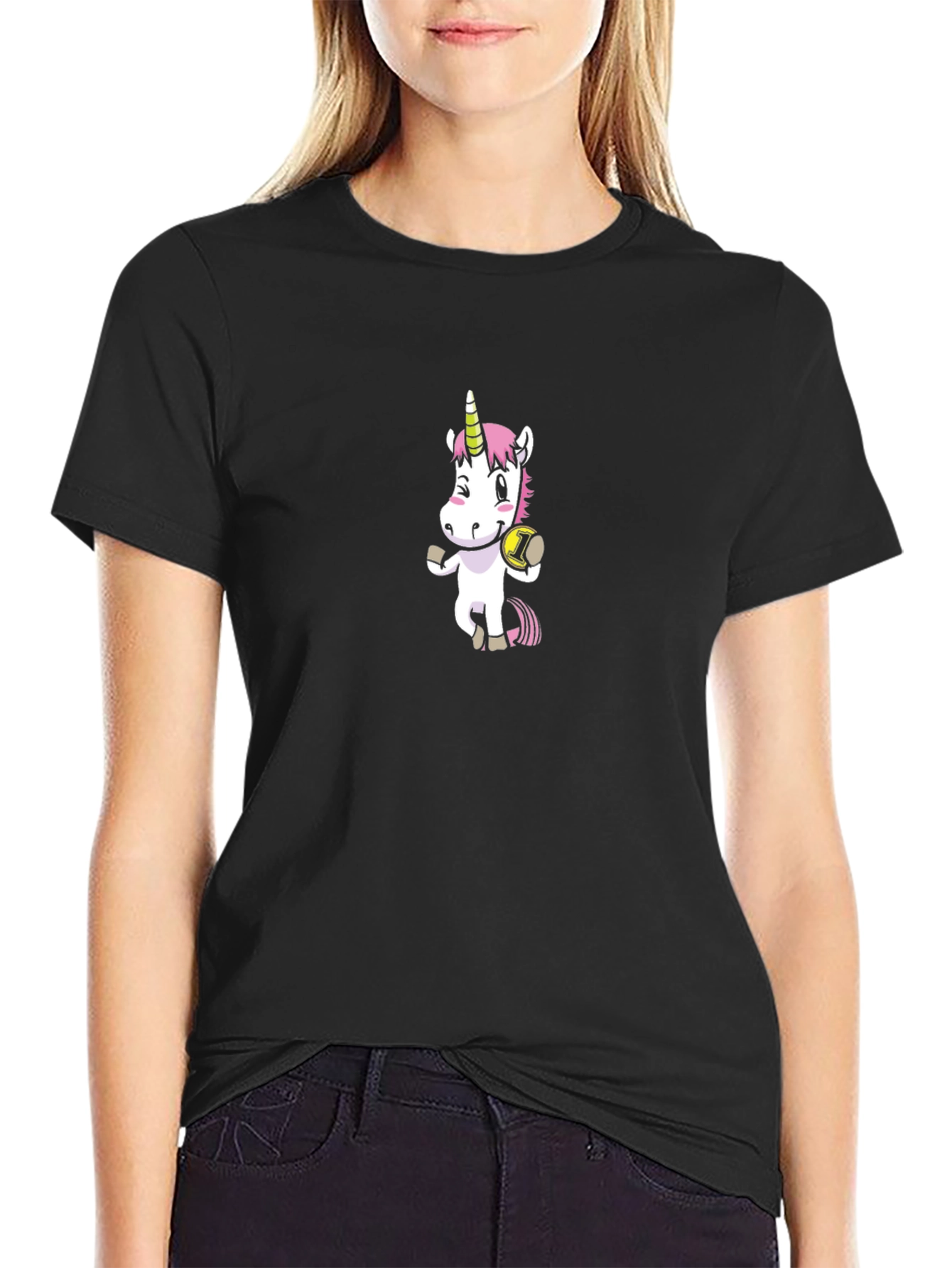 Unicorn with Ball Black T-Shirt