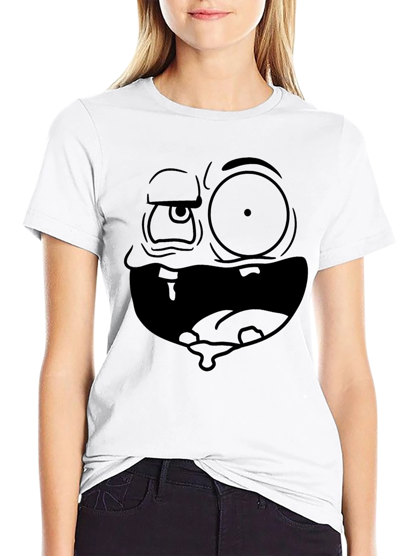Funny Cartoon Face Black T-Shirt