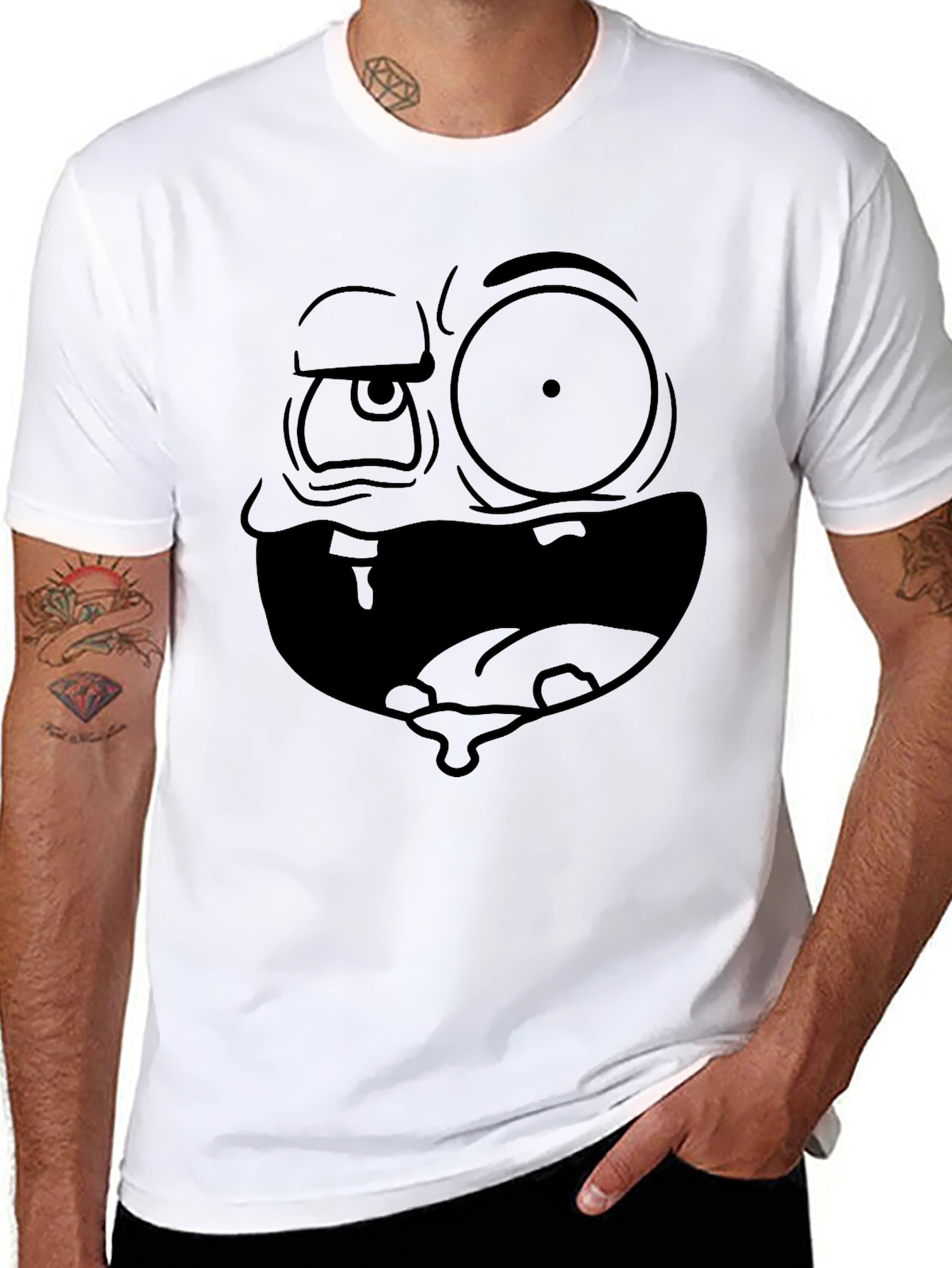 Funny Cartoon Face Black T-Shirt