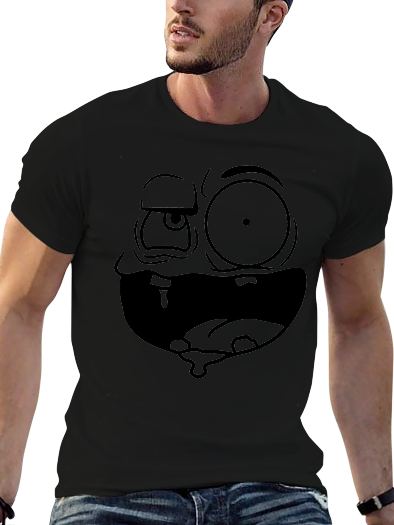 Funny Cartoon Face Black T-Shirt