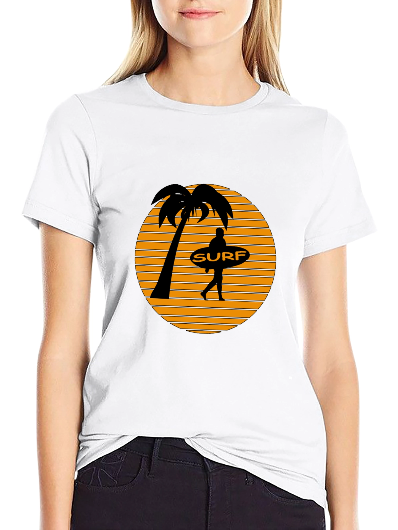 Surf Sunset Graphic Tee - Black Cotton T-Shirt