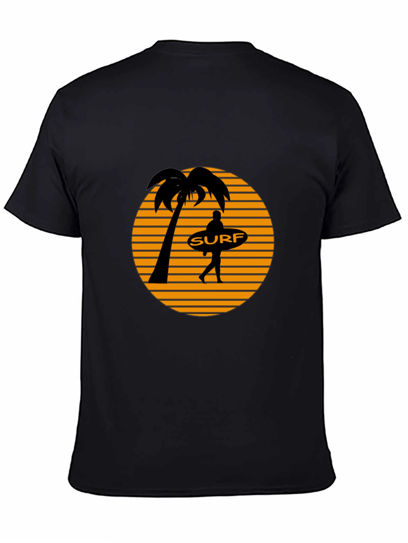 Surf Sunset Graphic Tee - Black Cotton T-Shirt