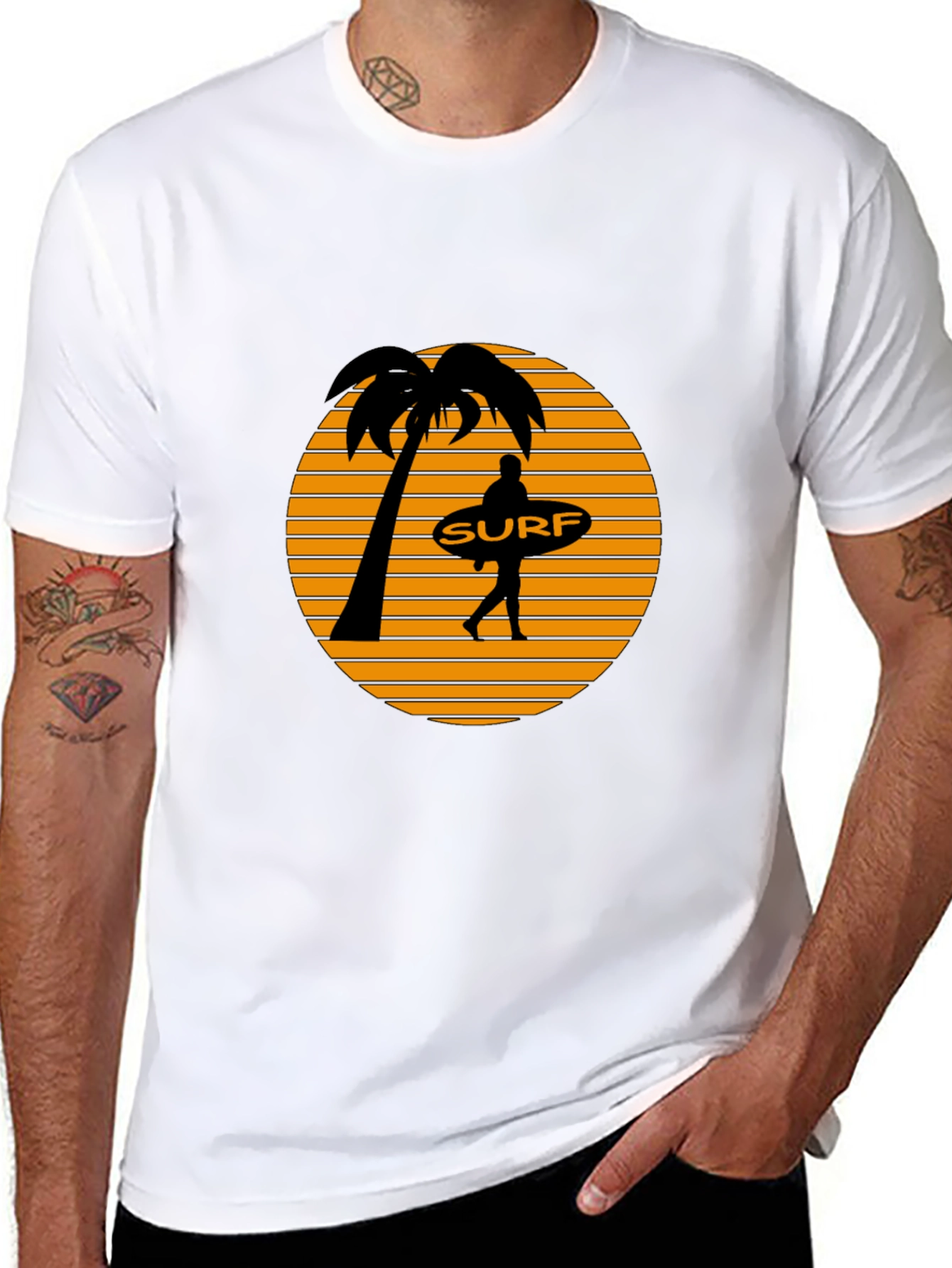 Surf Sunset Graphic Tee - Black Cotton T-Shirt