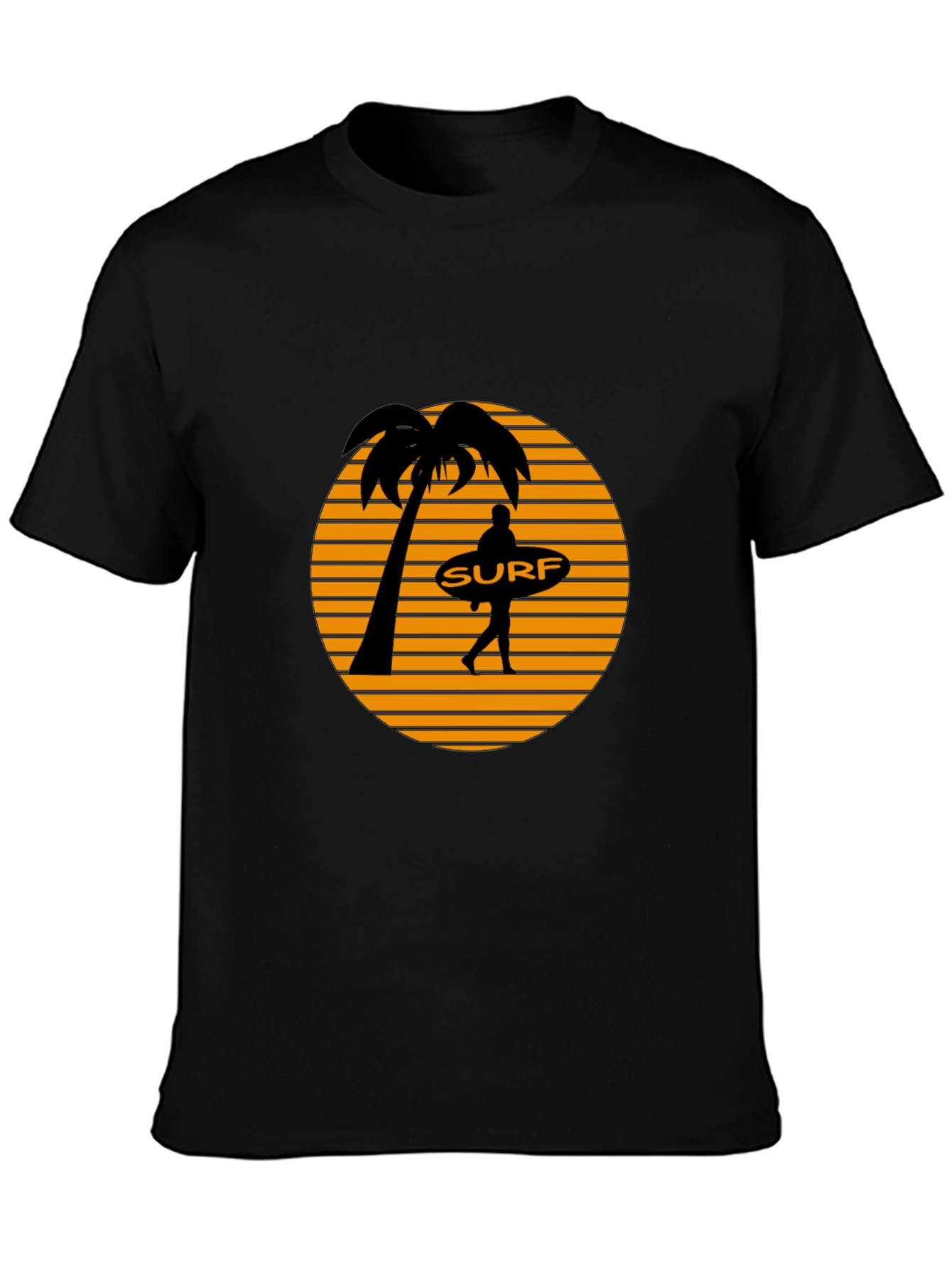 Surf Sunset Graphic Tee - Black Cotton T-Shirt