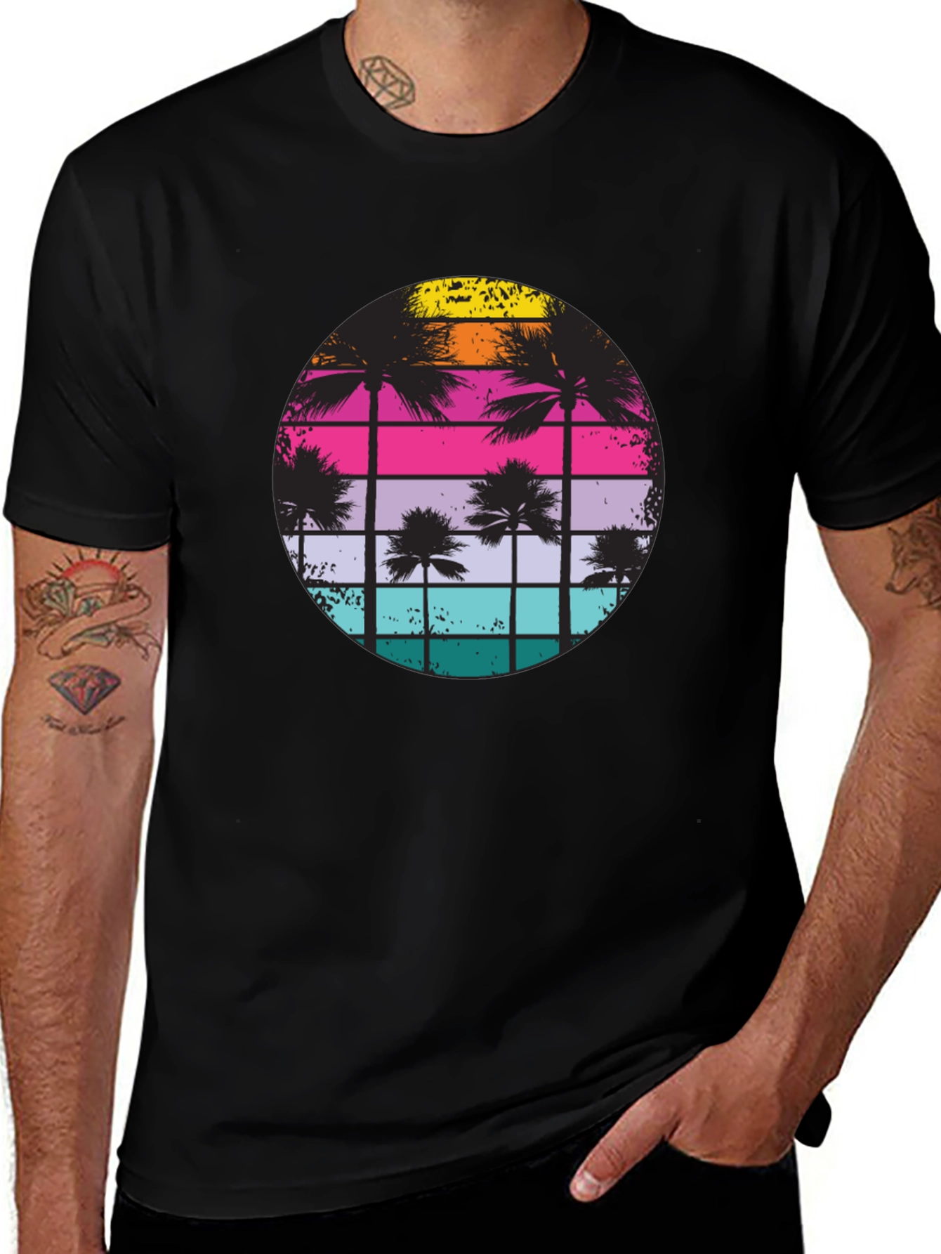 Retro Sunset Palm Tree Graphic T-Shirt