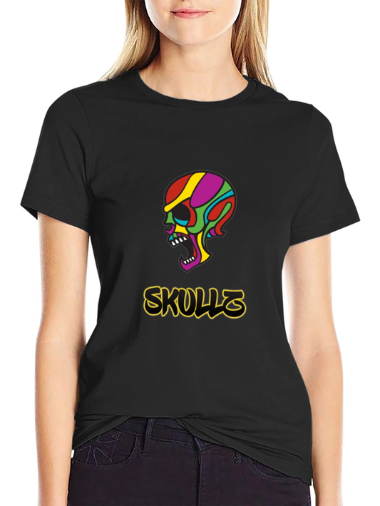 Colorful Skull Graphic Black T-Shirt