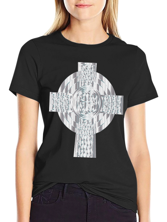 Celtic Cross T-Shirt - Silver Geometric Design