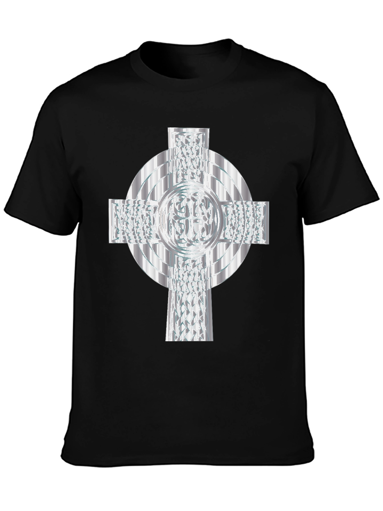 Celtic Cross T-Shirt - Silver Geometric Design