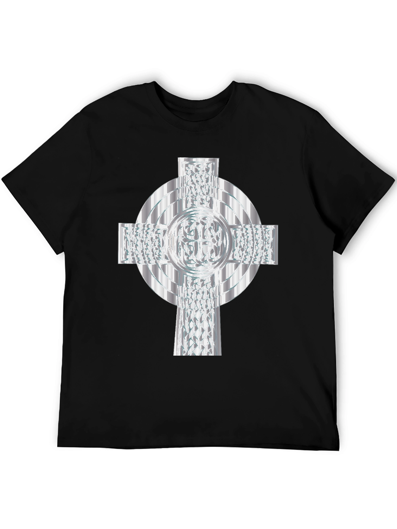 Celtic Cross T-Shirt - Silver Geometric Design