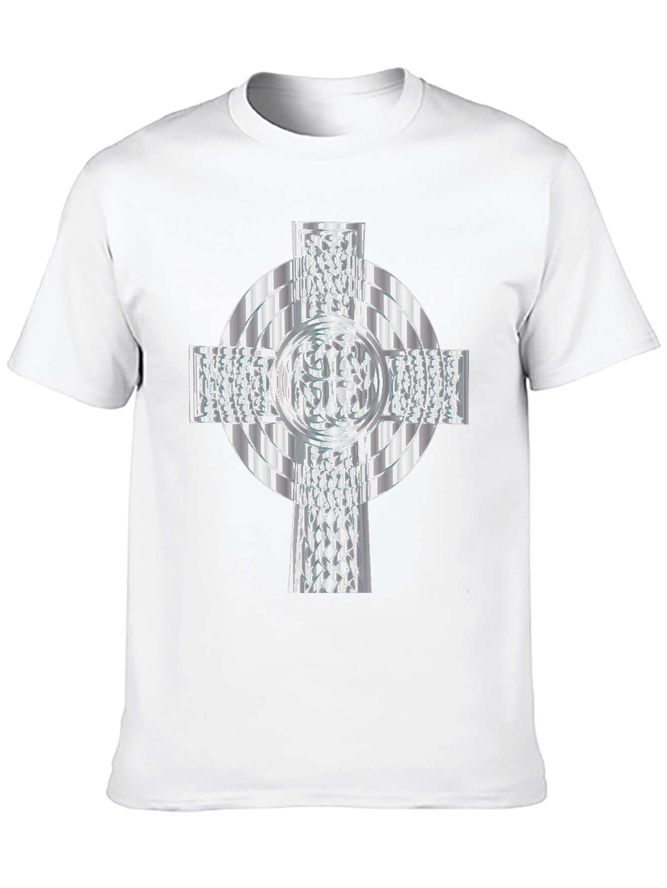 Celtic Cross T-Shirt - Silver Geometric Design