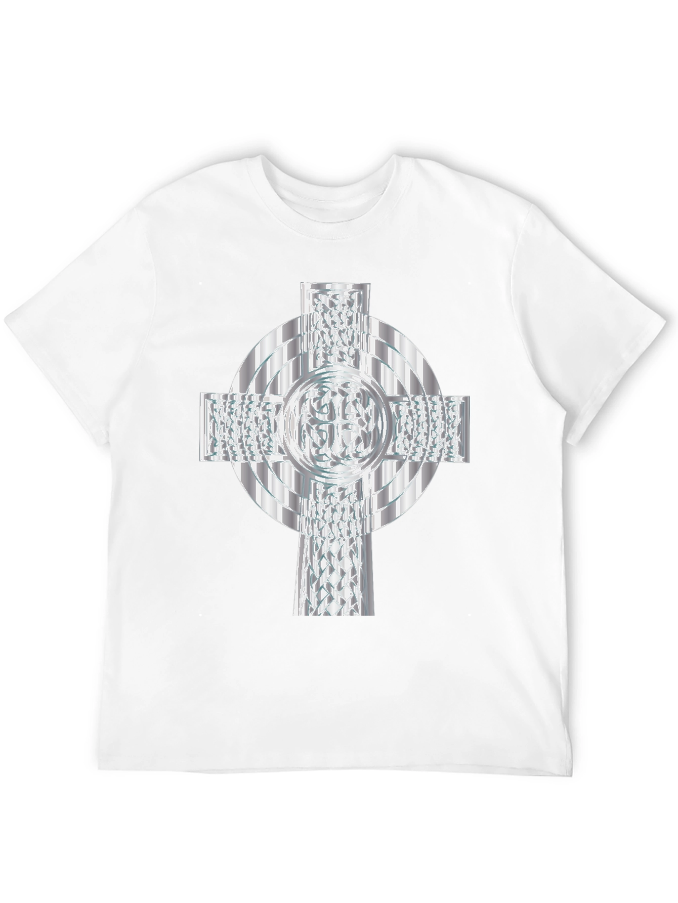 Celtic Cross T-Shirt - Silver Geometric Design