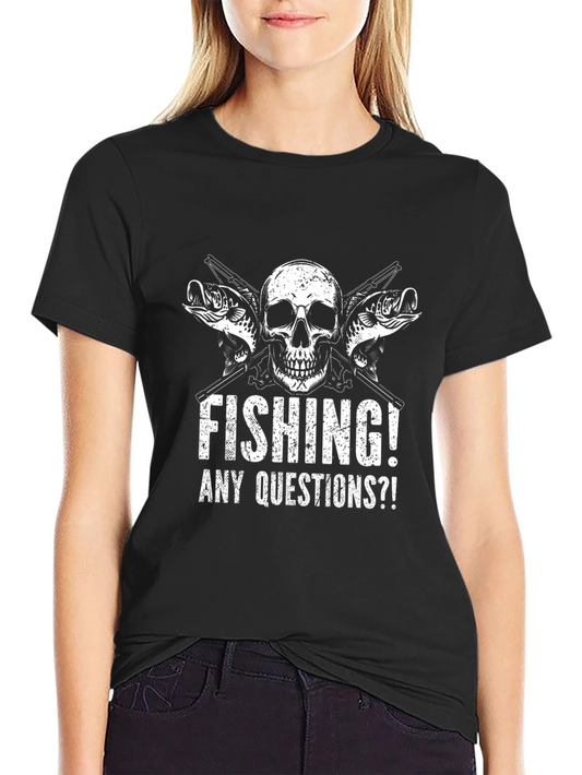 Fishing Skull T-Shirt - Any Questions?! Black Tee