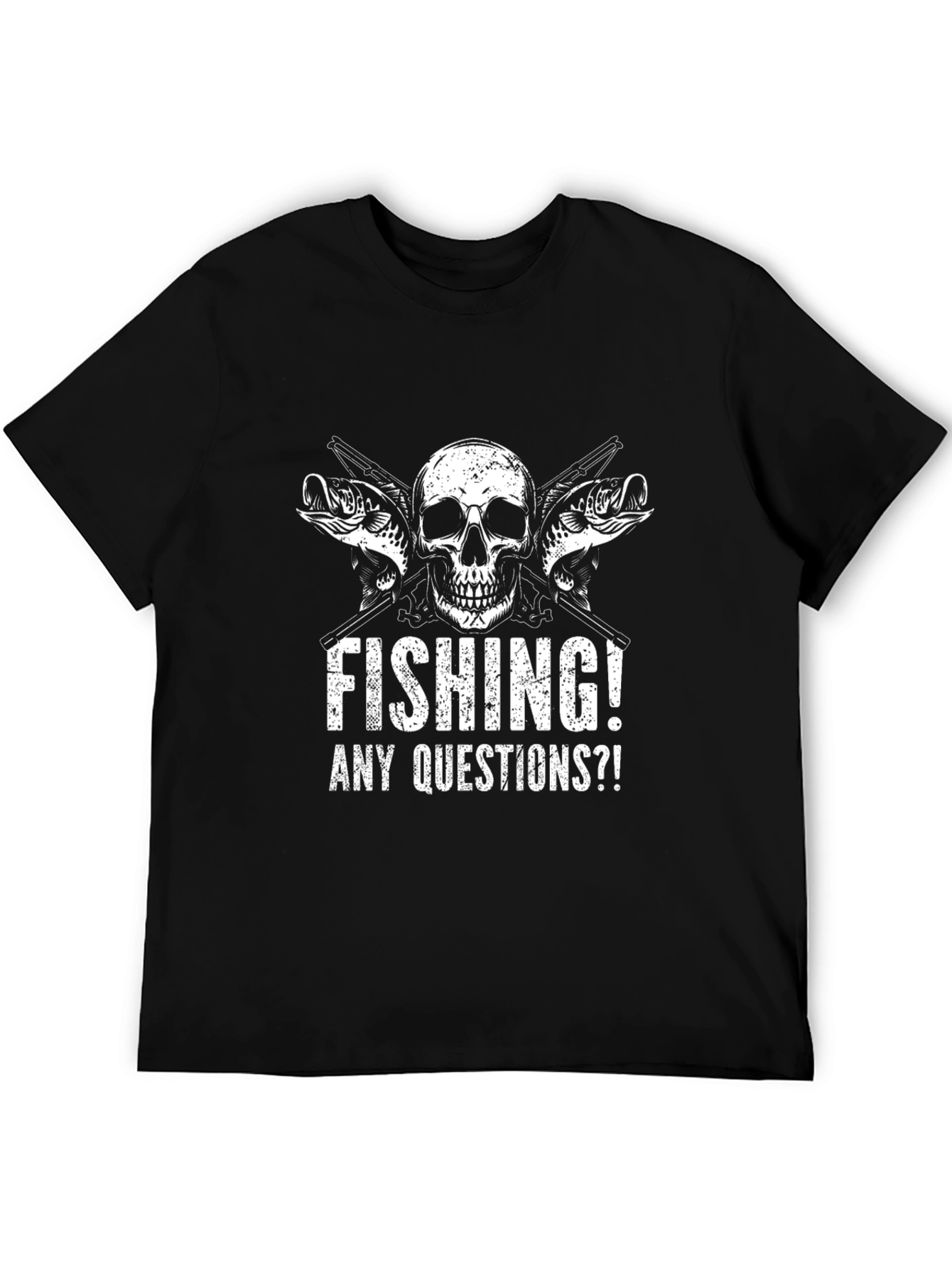 Fishing Skull T-Shirt - Any Questions?! Black Tee