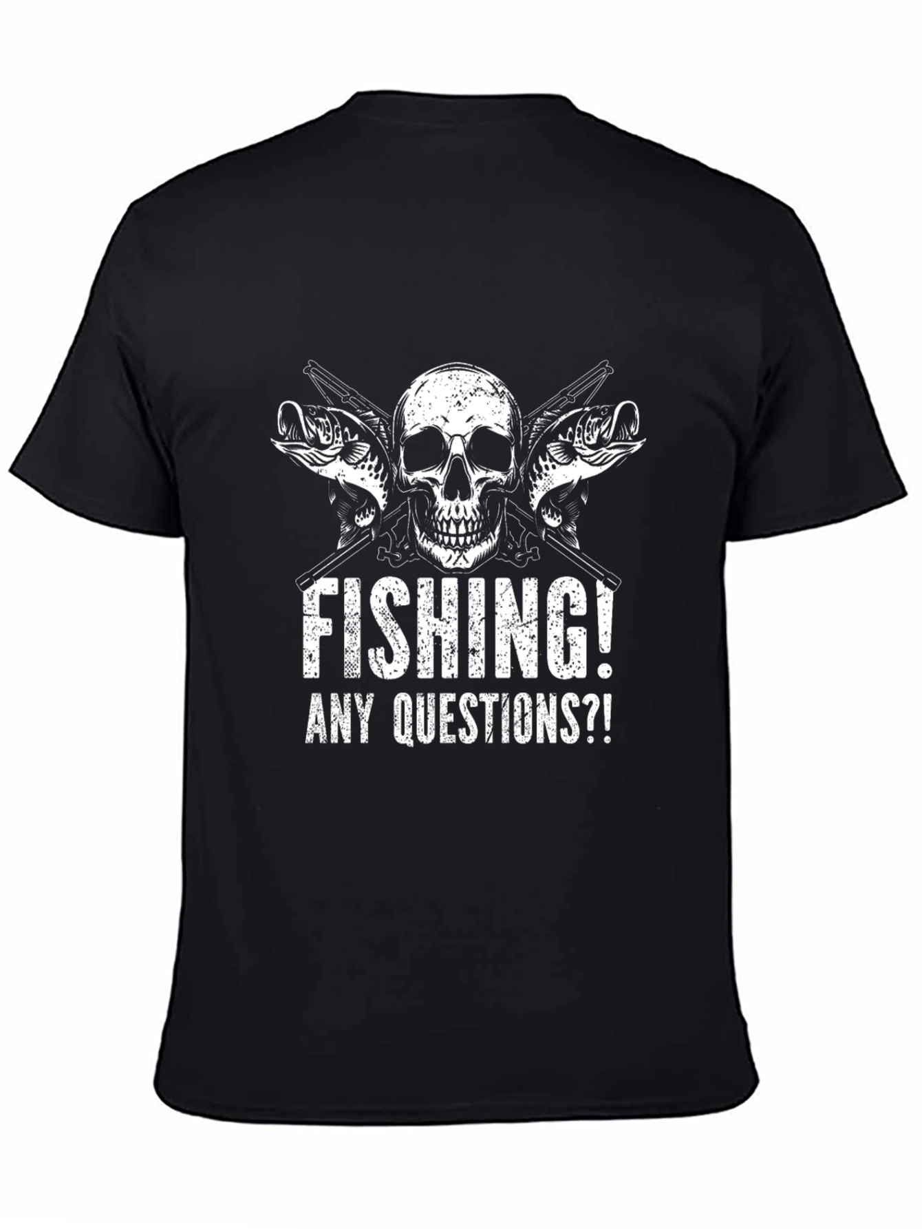 Fishing Skull T-Shirt - Any Questions?! Black Tee