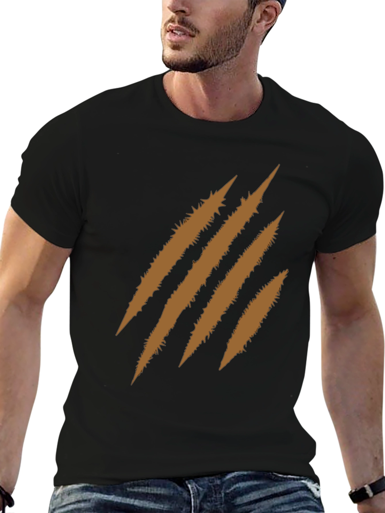 Mens Black T-Shirt with Brown Claw Mark Graphic
