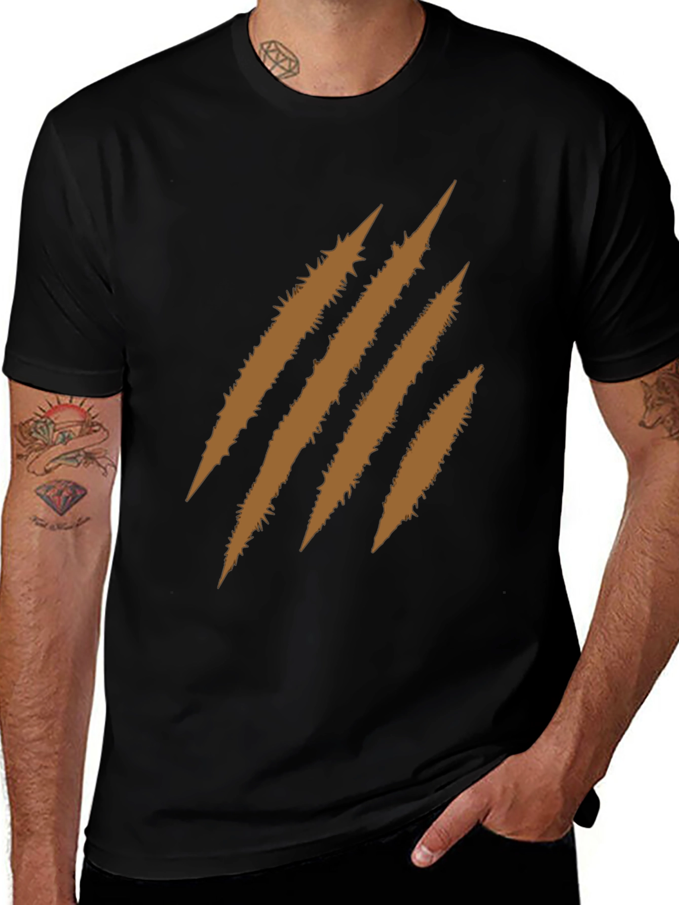 Mens Black T-Shirt with Brown Claw Mark Graphic