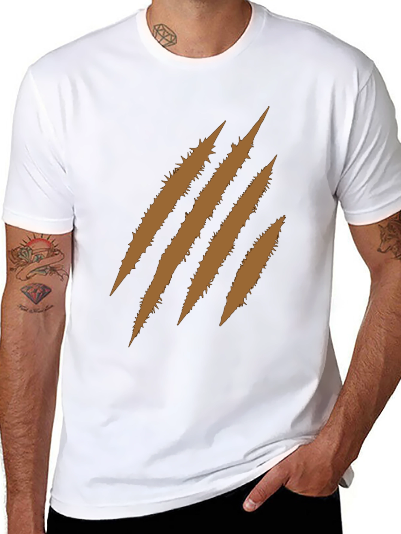 Mens Black T-Shirt with Brown Claw Mark Graphic