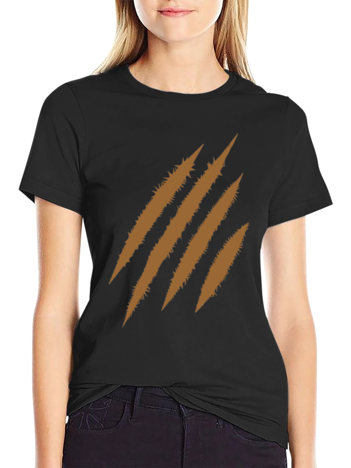 Mens Black T-Shirt with Brown Claw Mark Graphic