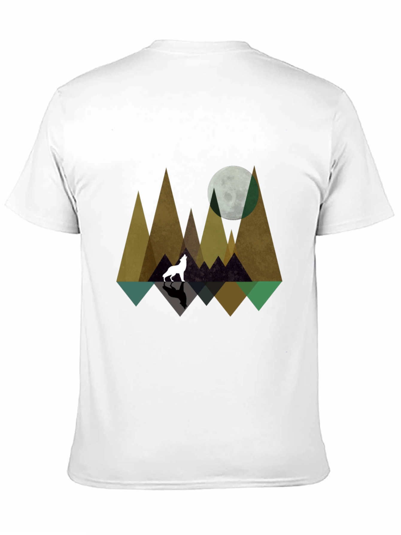 Geometric Wolf & Moon Graphic Tee - Black