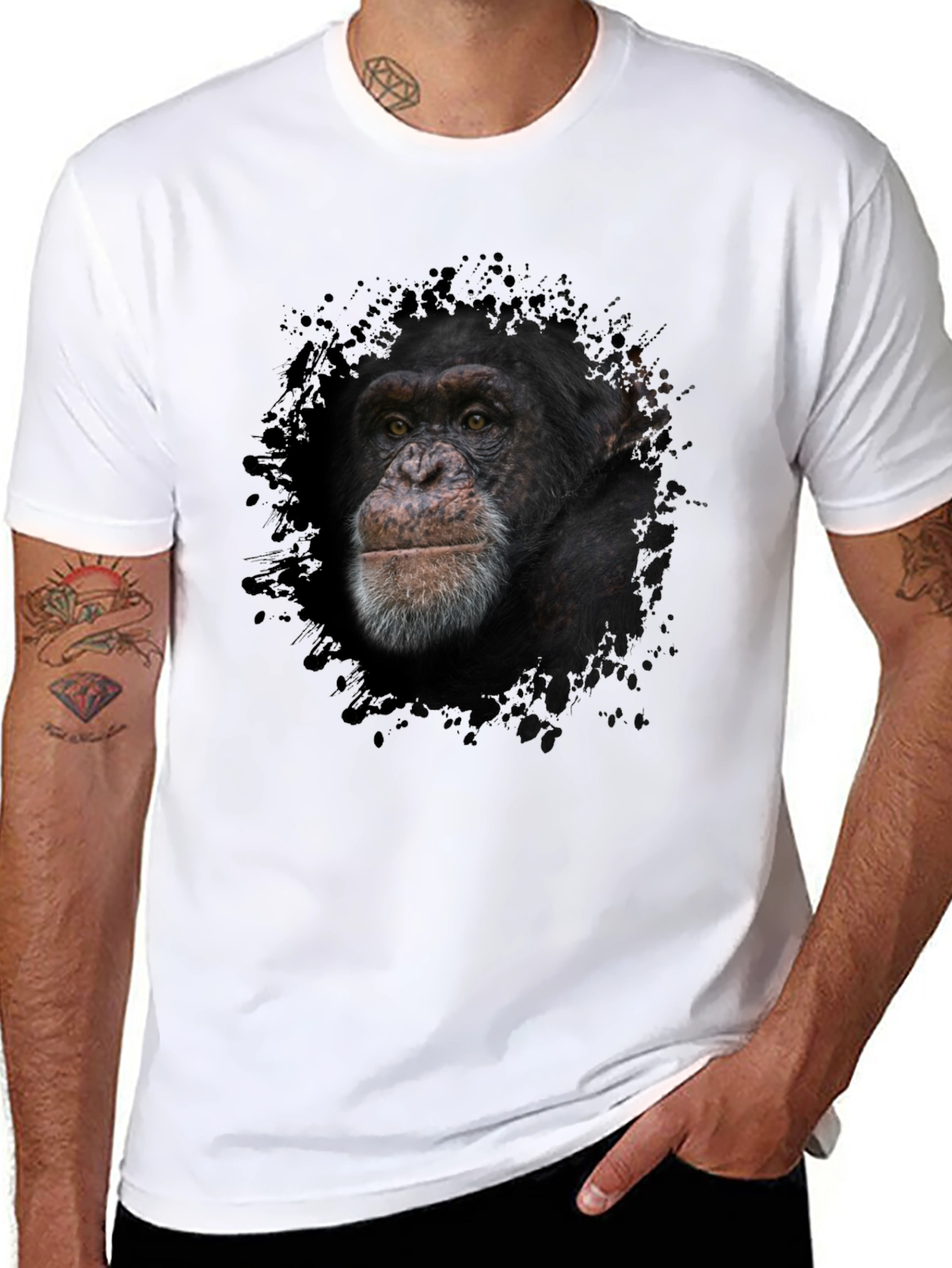 Chimpanzee Graphic Tee - Black Cotton T-Shirt