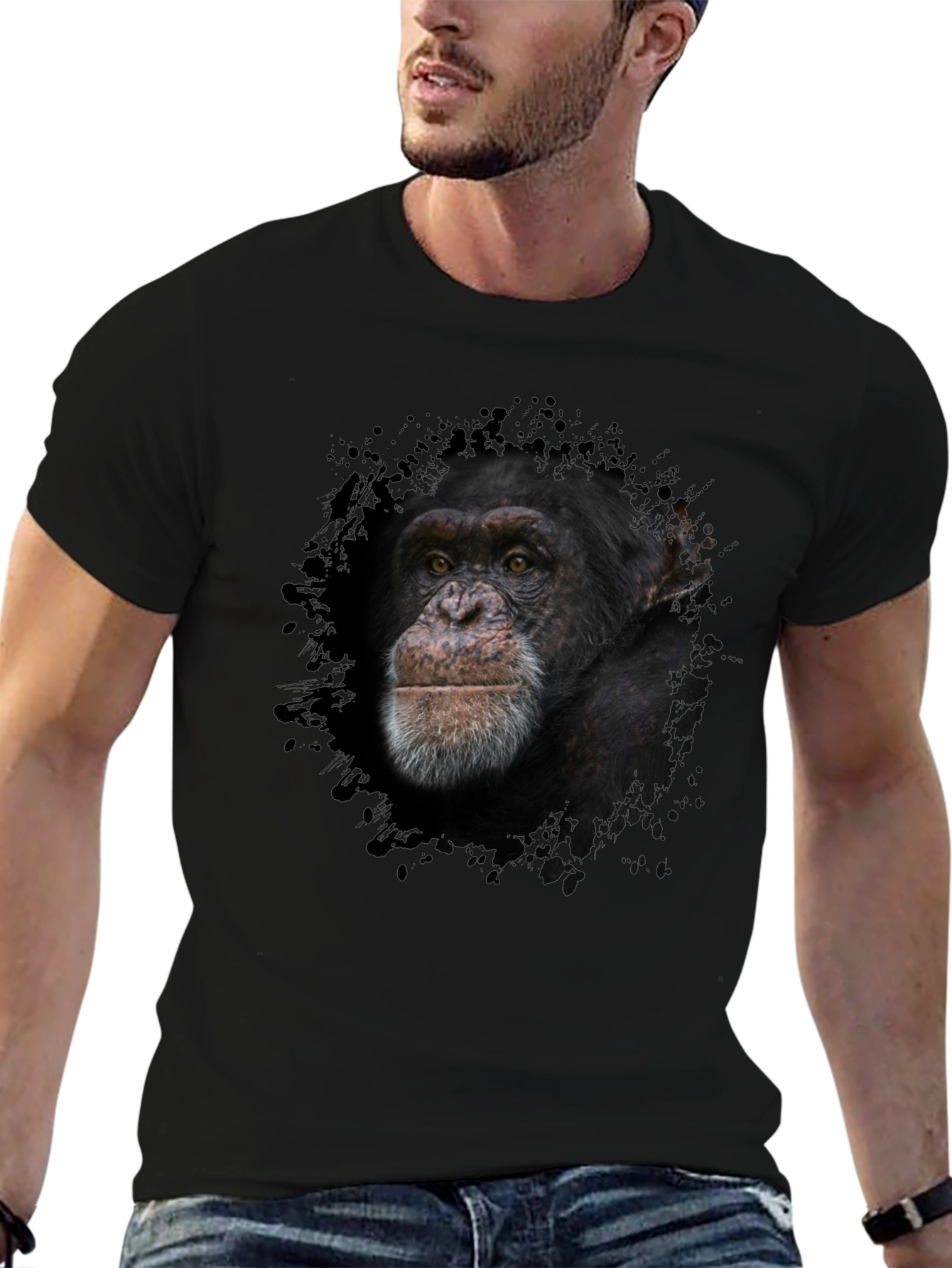 Chimpanzee Graphic Tee - Black Cotton T-Shirt
