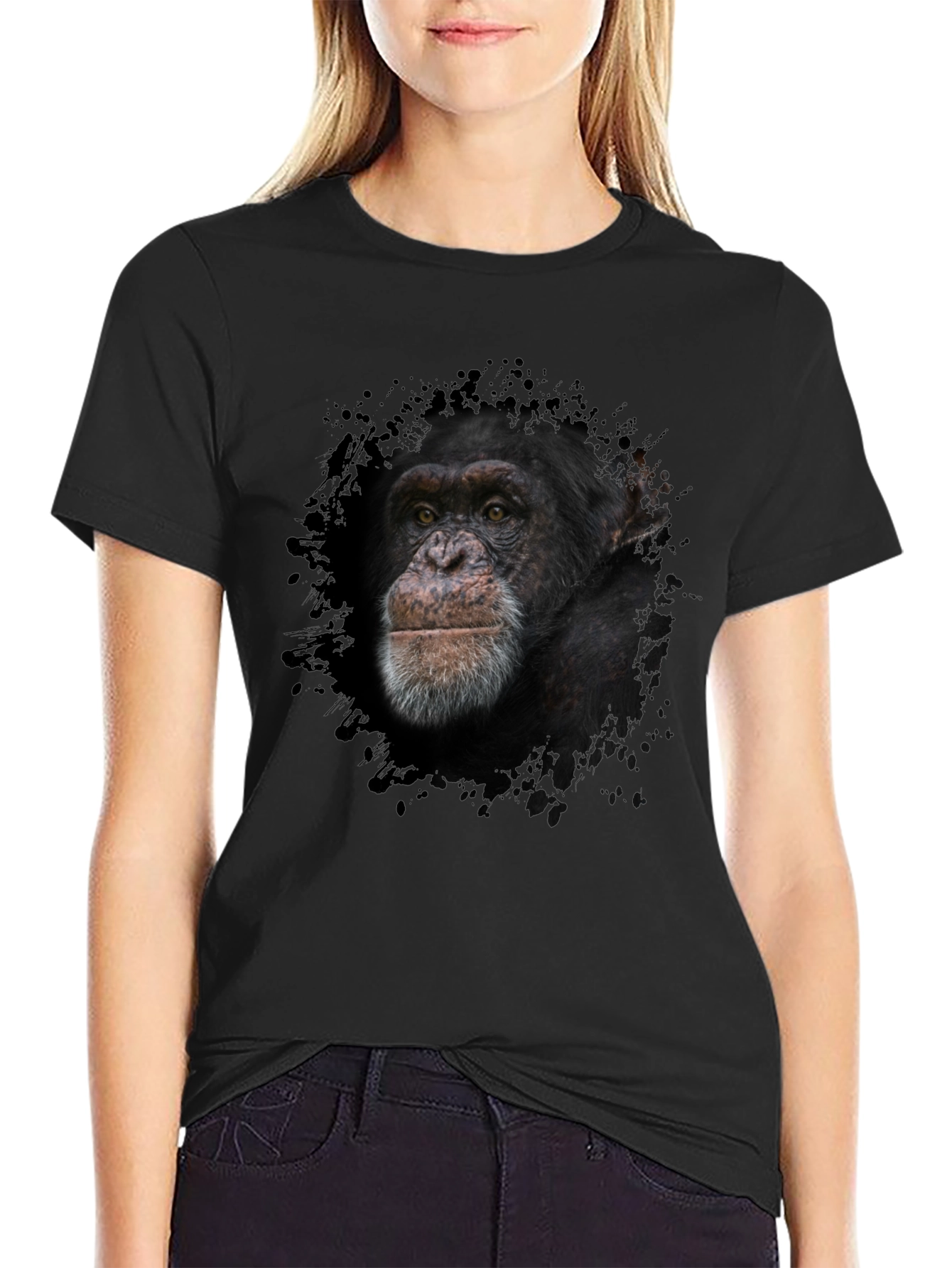 Chimpanzee Graphic Tee - Black Cotton T-Shirt