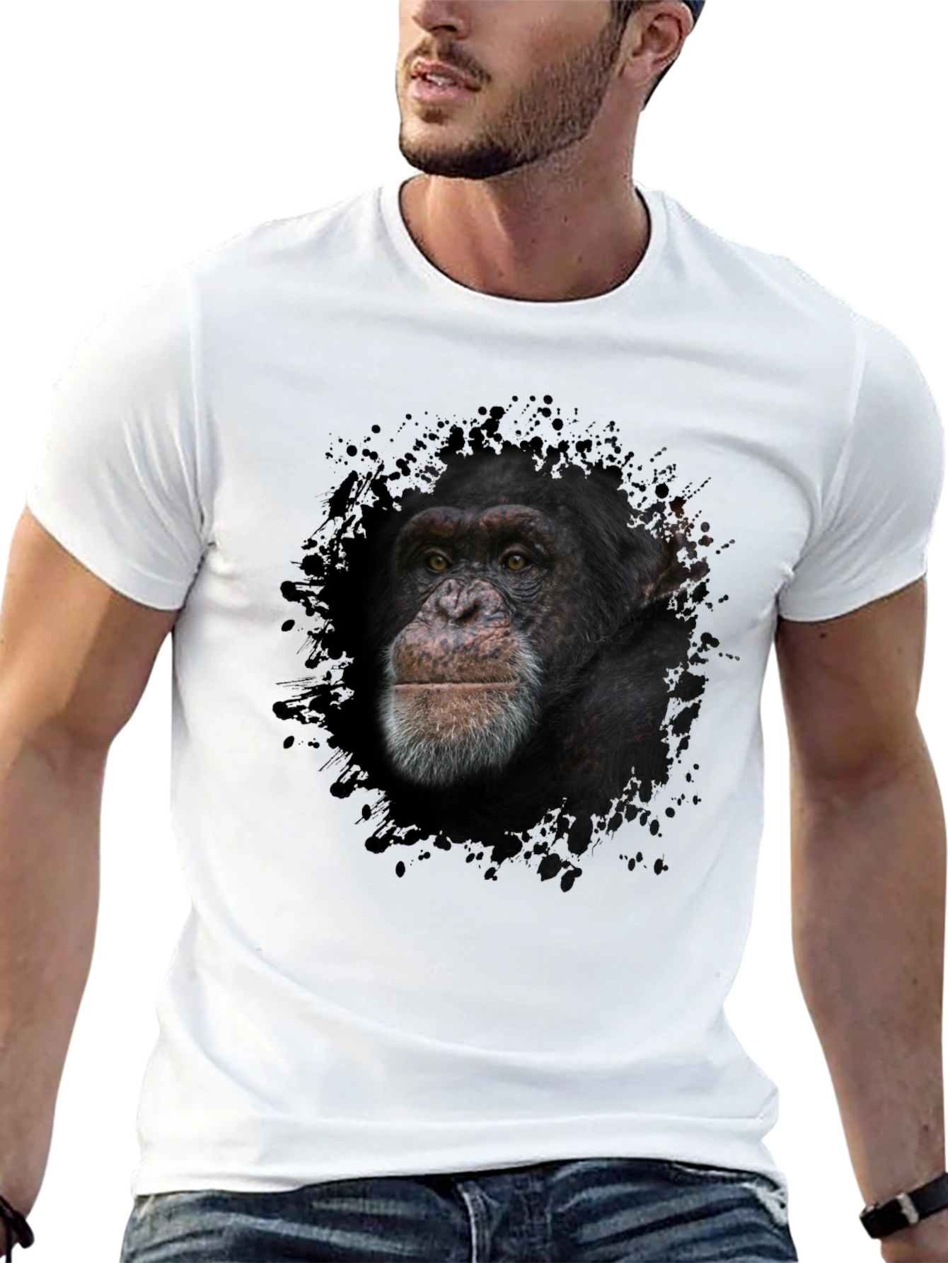 Chimpanzee Graphic Tee - Black Cotton T-Shirt