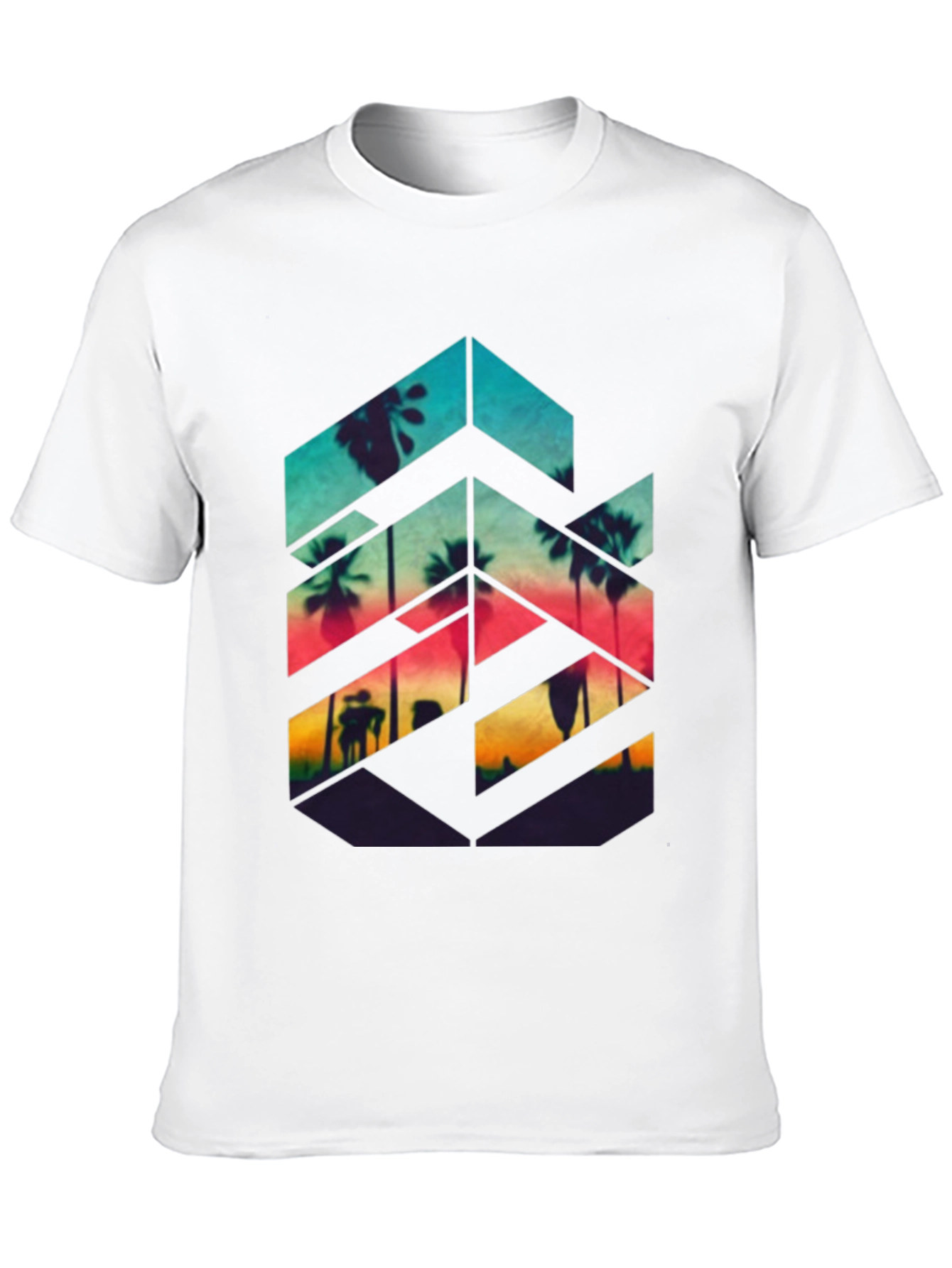 Sunset Palm Geometric Graphic Tee - Black