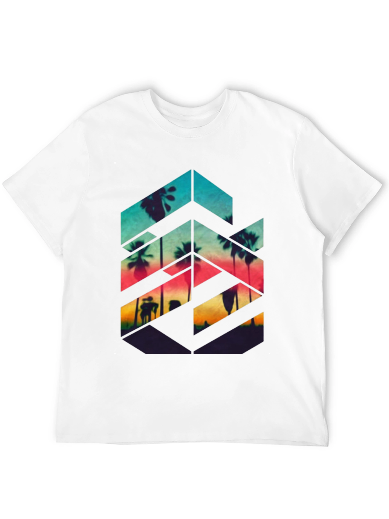 Sunset Palm Geometric Graphic Tee - Black