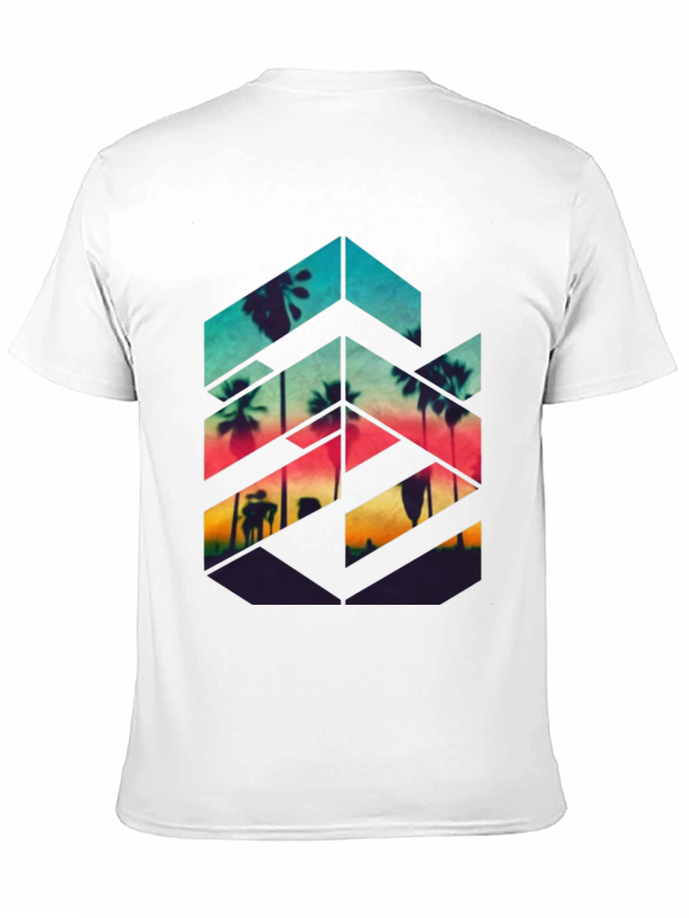 Sunset Palm Geometric Graphic Tee - Black