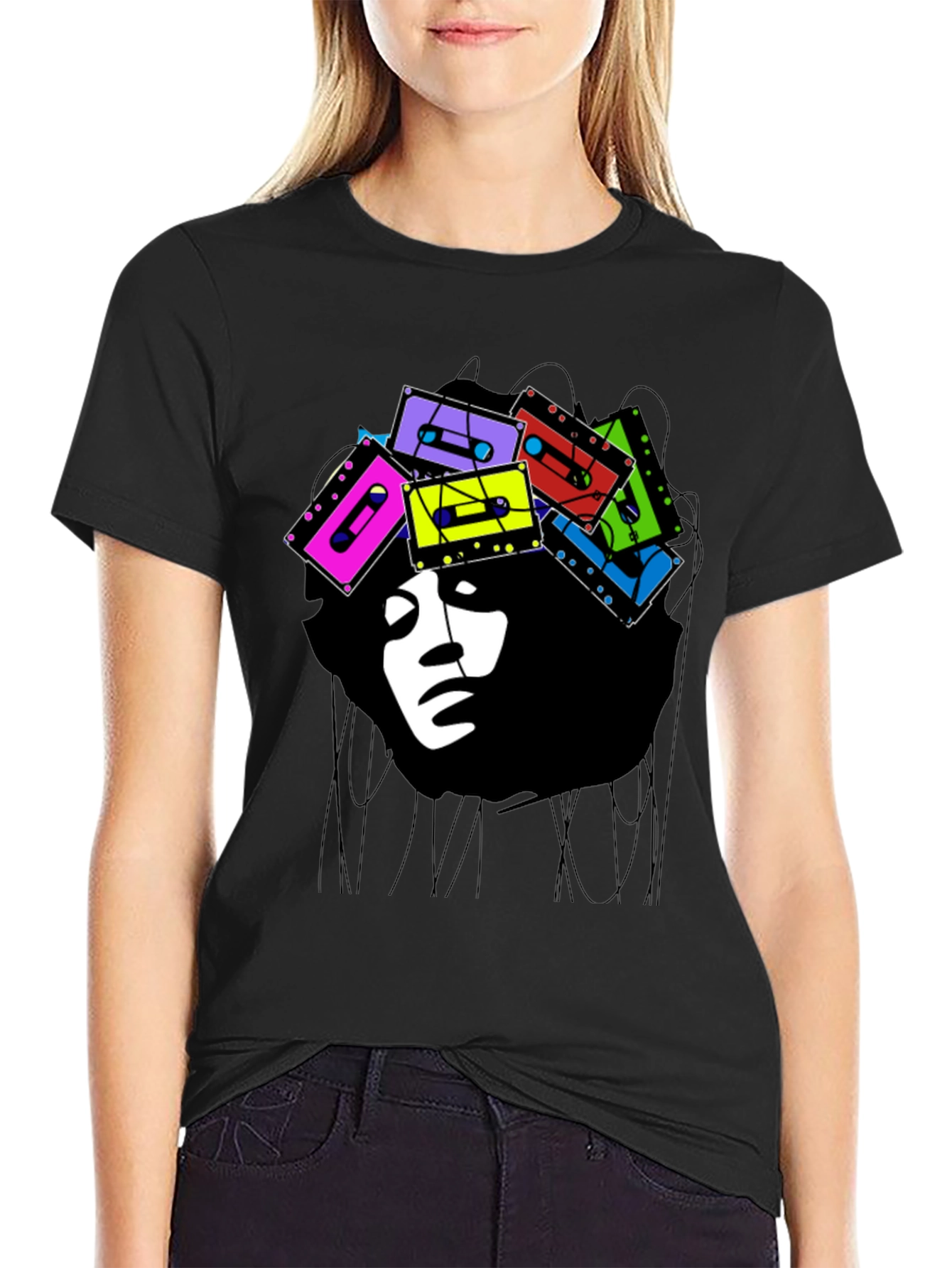 Retro Cassette Afro Graphic Tee - Stylish & Unique