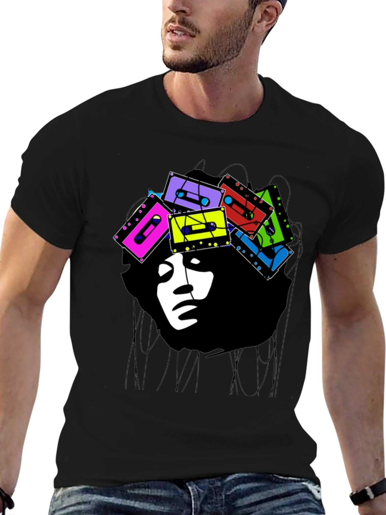 Retro Cassette Afro Graphic Tee - Stylish & Unique