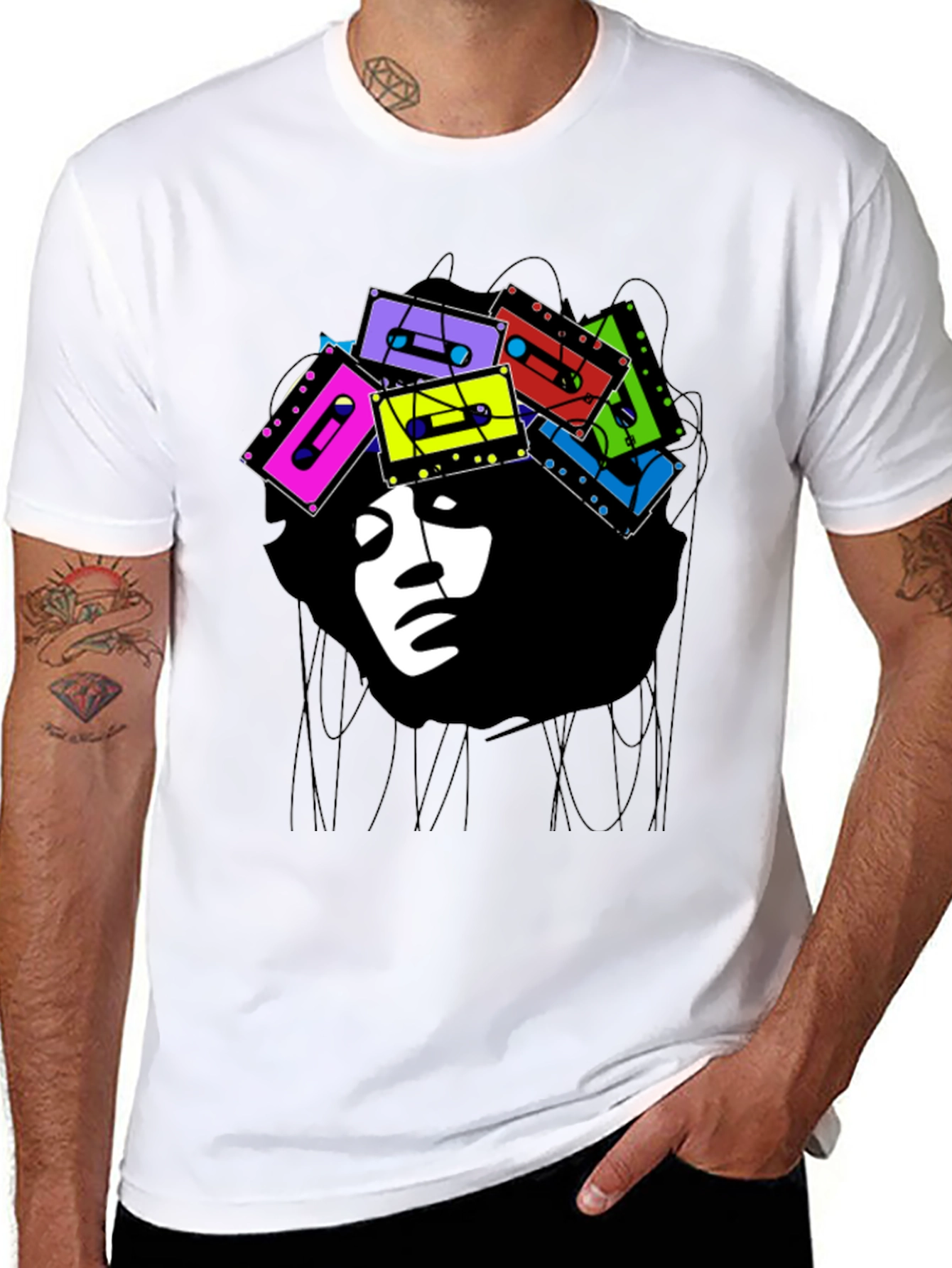Retro Cassette Afro Graphic Tee - Stylish & Unique