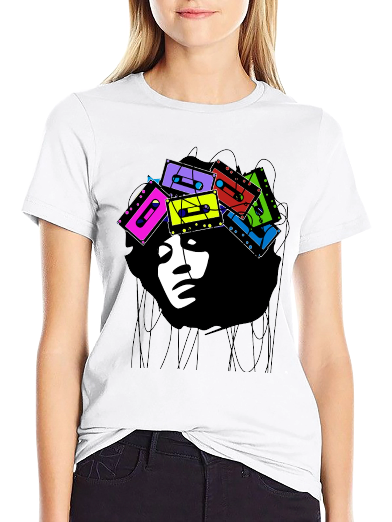 Retro Cassette Afro Graphic Tee - Stylish & Unique