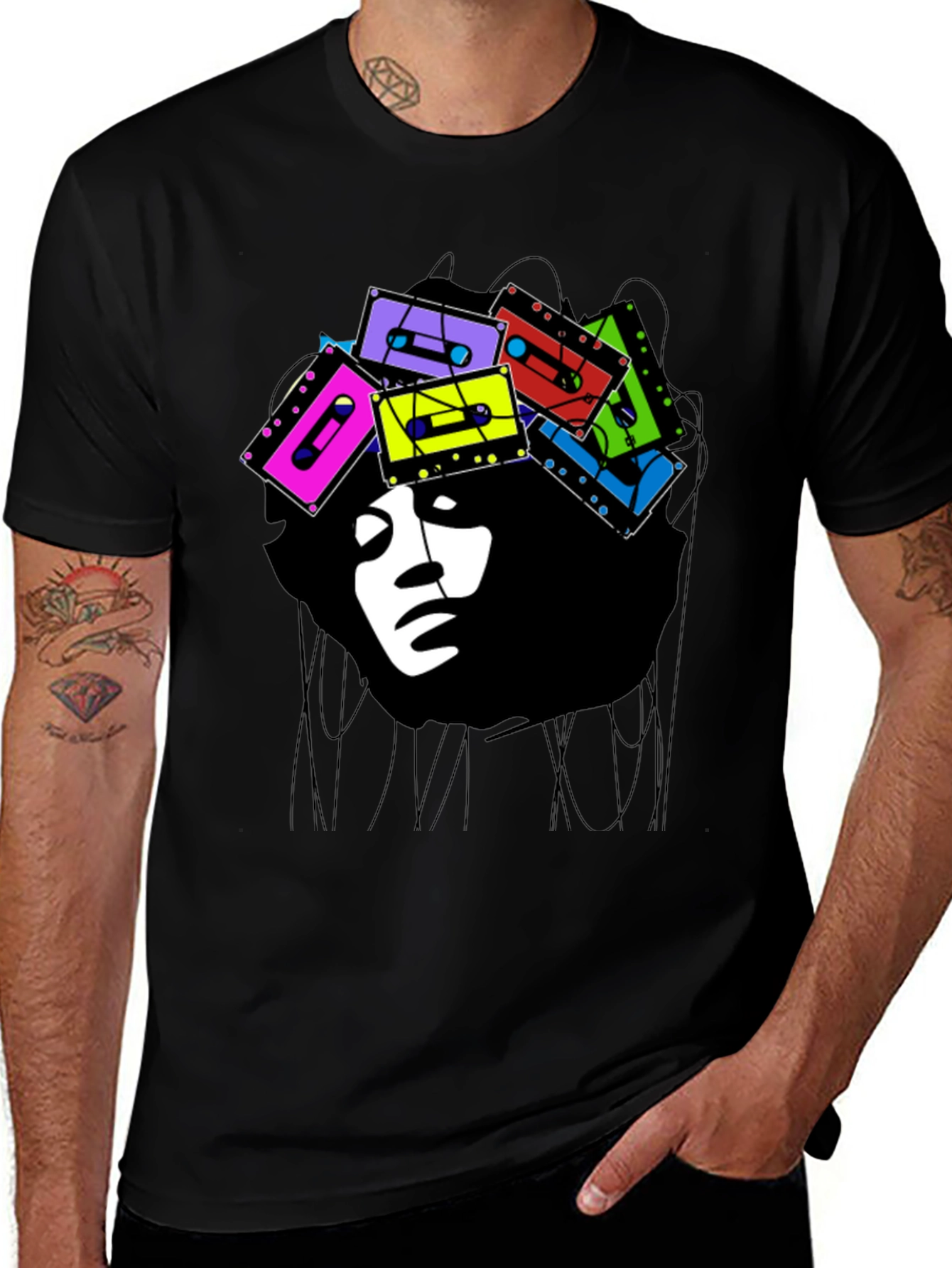 Retro Cassette Afro Graphic Tee - Stylish & Unique