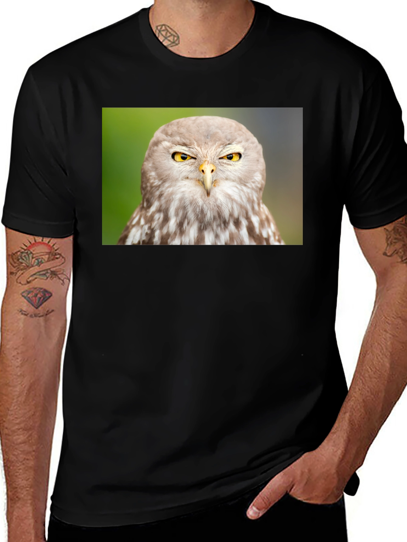 Owl Graphic Tee - Mens Black Cotton T-Shirt