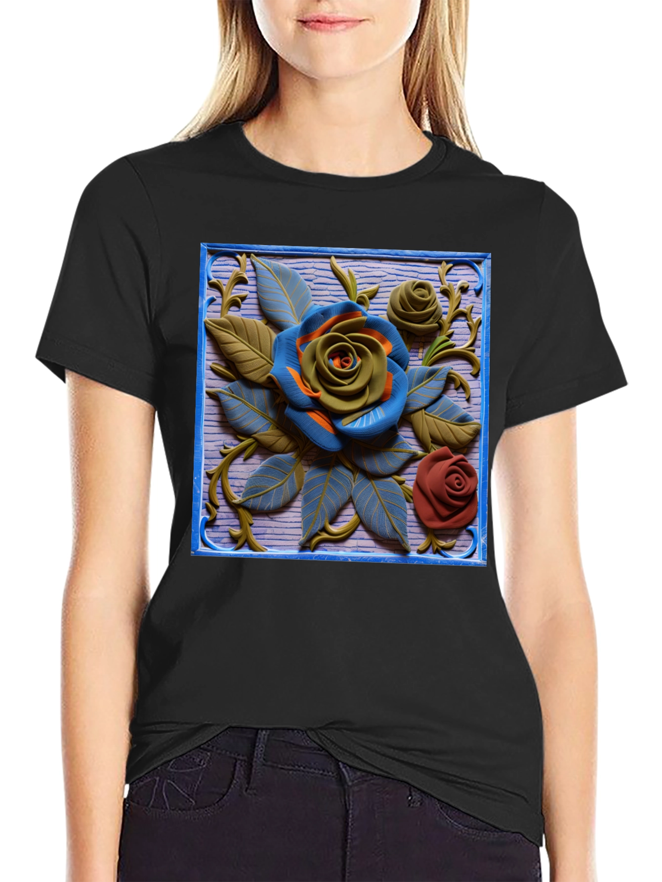 Embossed Rose T-Shirt - Unique Floral Design